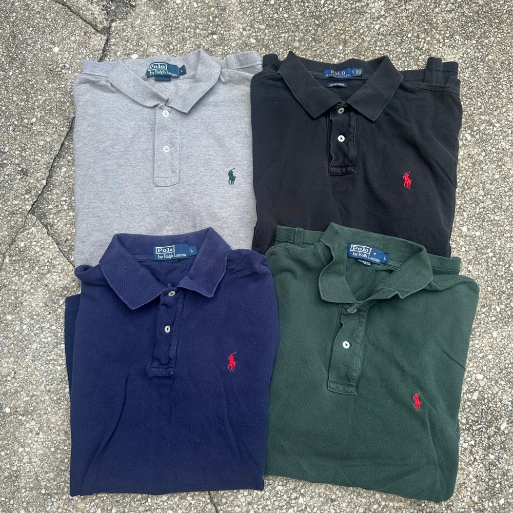 Bundle 4 Polo Ralph Lauren Mens Large Polo Shirts Navy Green Grey Black Bundle